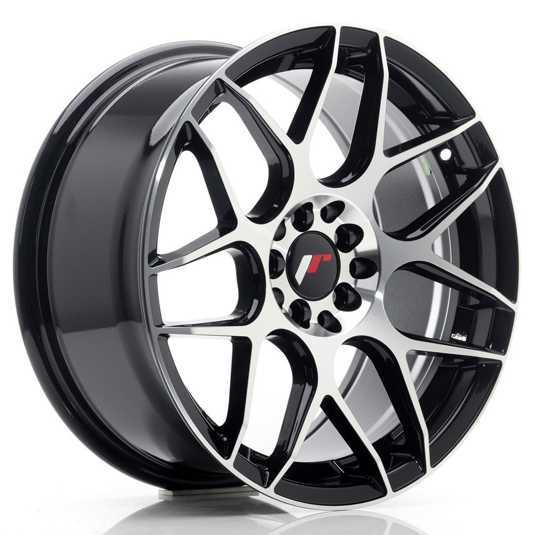 JR18 17x8 ET35 5x100, 5x114.3 glanzend zwart bewerkt oppervlak