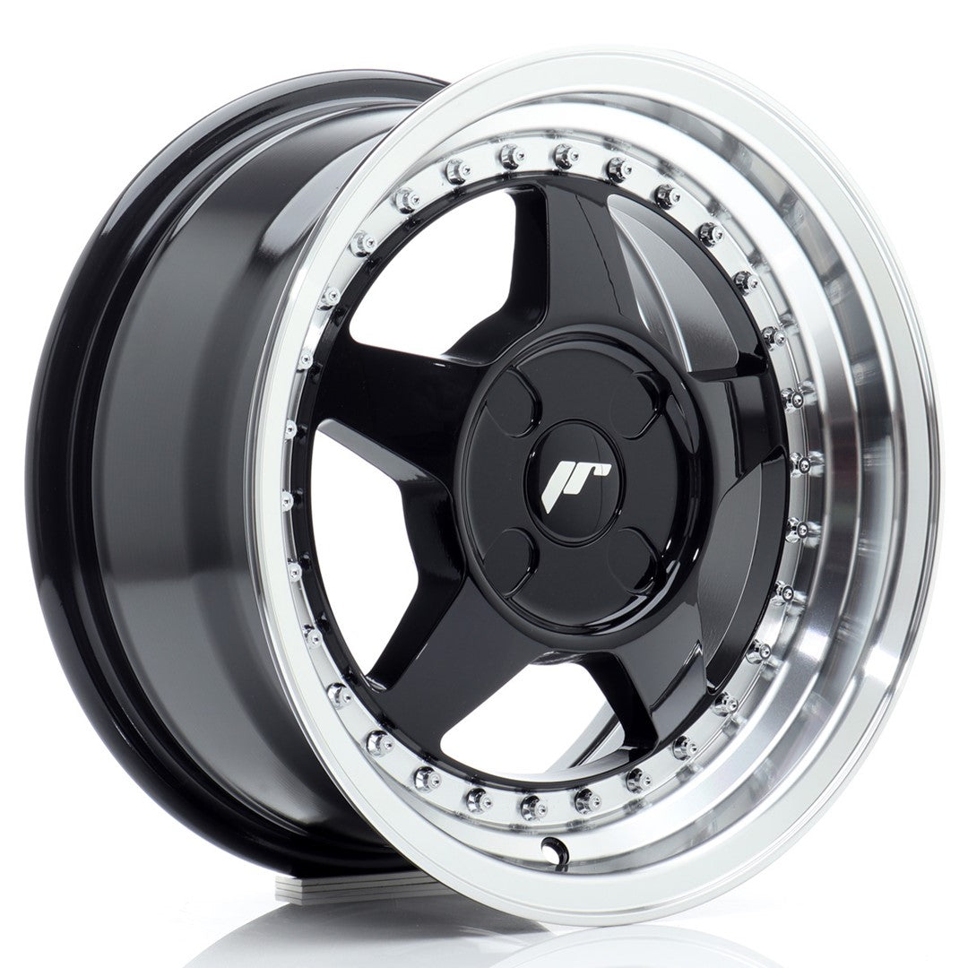 JR6 15x7 ET20-35 Custom PCD Gloss Black Machined Lip