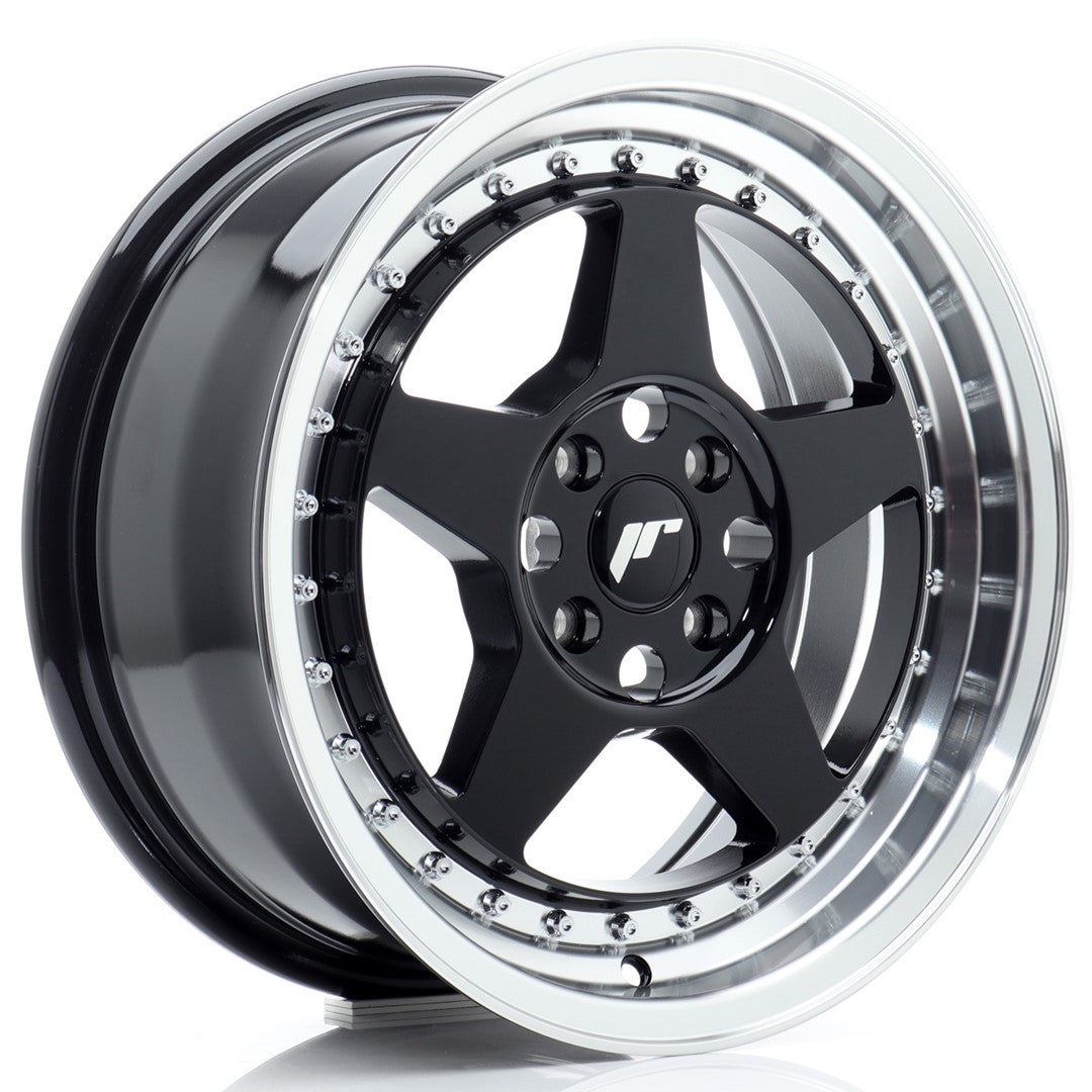 JR6 16x7 ET35 4x100 Lèvre usinée noire brillante