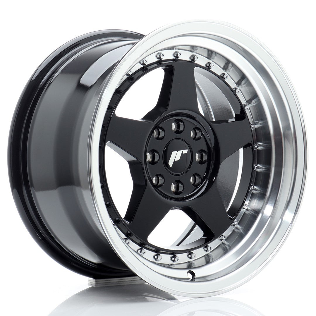 JR6 16x9 ET20 4x100, 4x108 glanzend zwarte bewerkte rand
