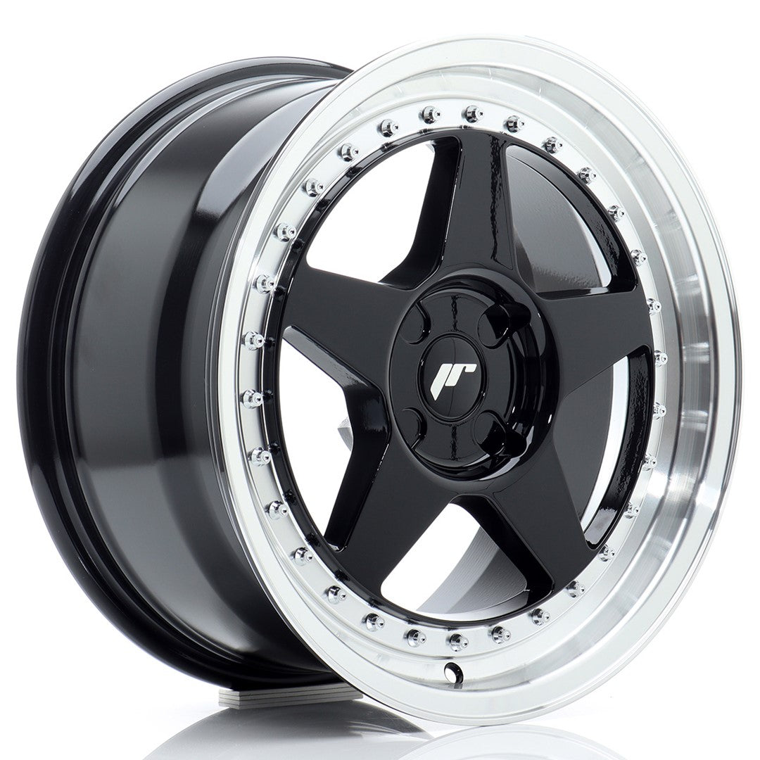 JR6 17x8 ET20-35 Custom PCD Gloss Black Machinaal bewerkte lip