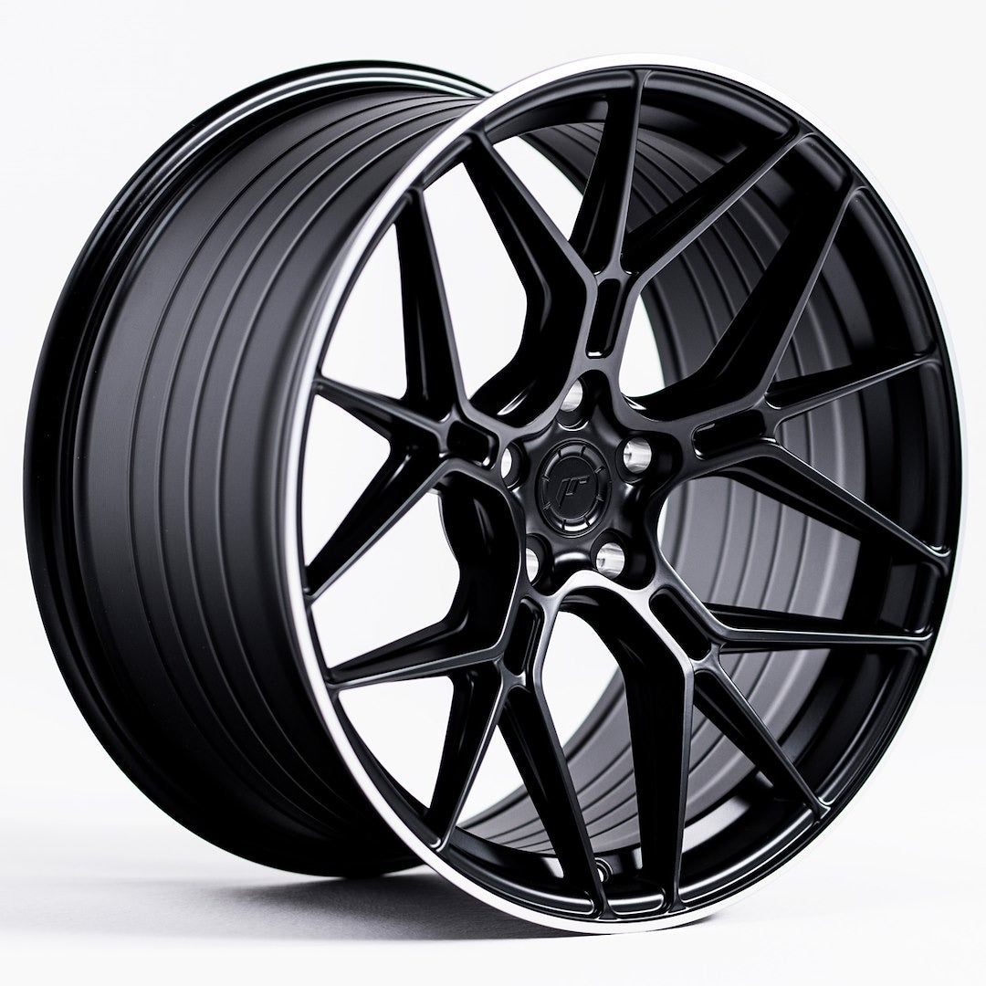 JR51 20x10.5 ET15-35 Custom PCD Satijnzwart, Bewerkte Rand