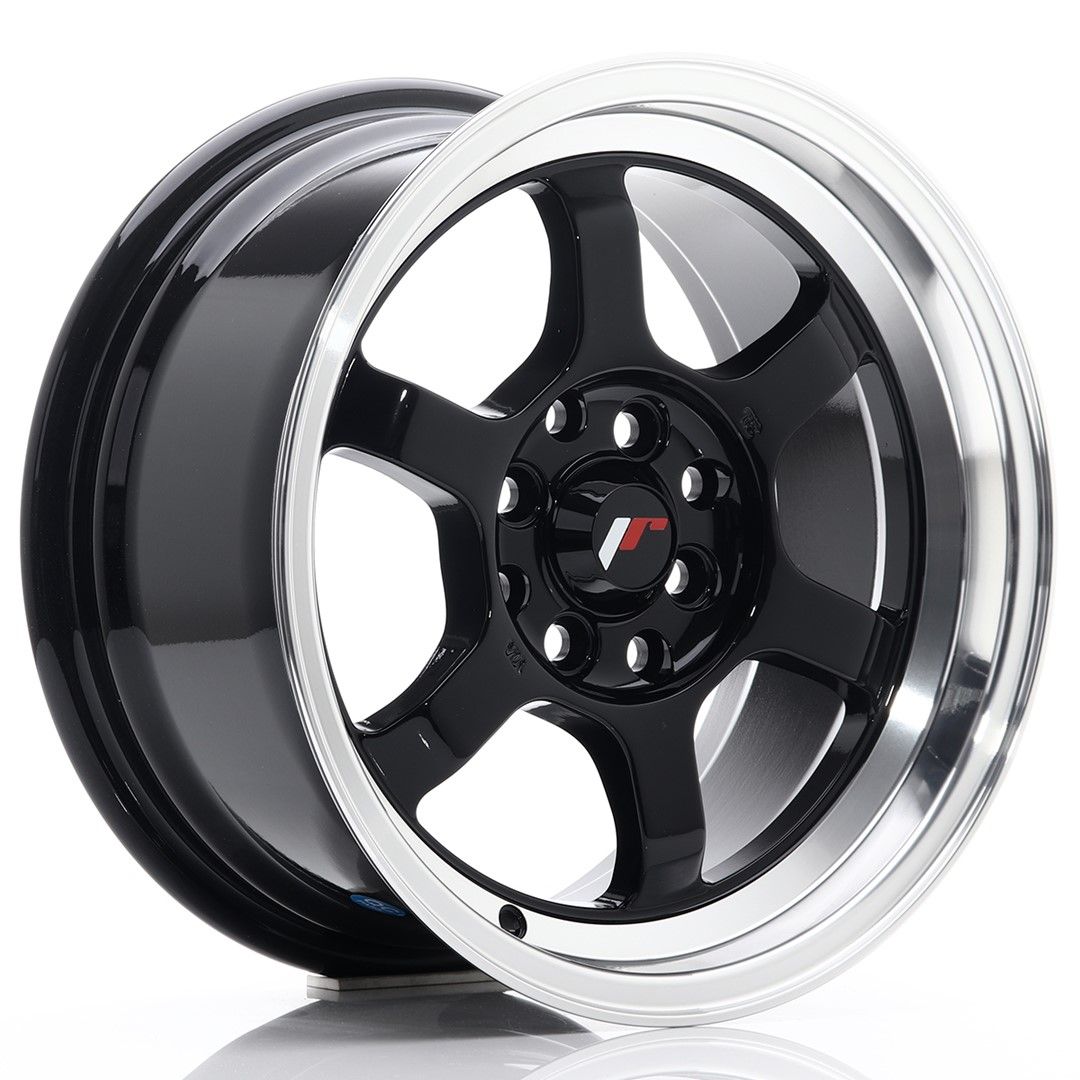 JR12 15x7.5 ET26 4x100, 4x108 lèvre usinée noire brillante