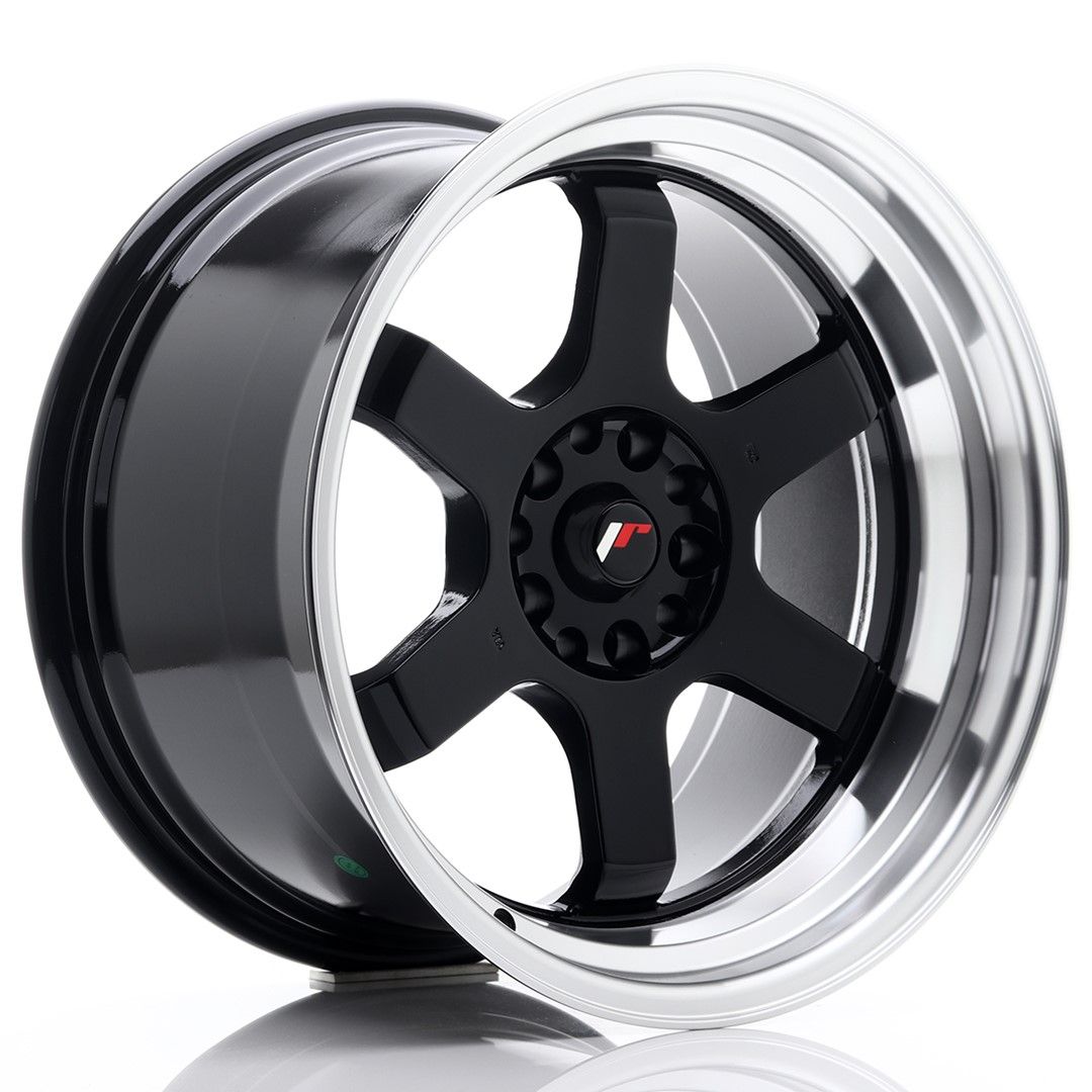 JR12 18x10 ET0 5x114.3, 5x120 lèvre usinée noire brillante