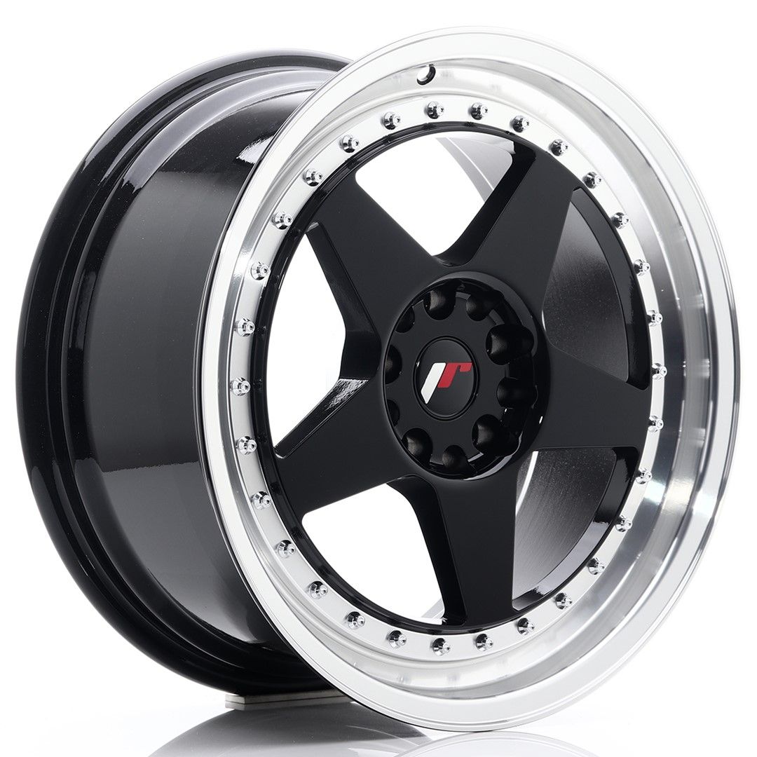 JR6 18x8,5 ET22 5x114,3, 5x120 lèvre usinée noire brillante