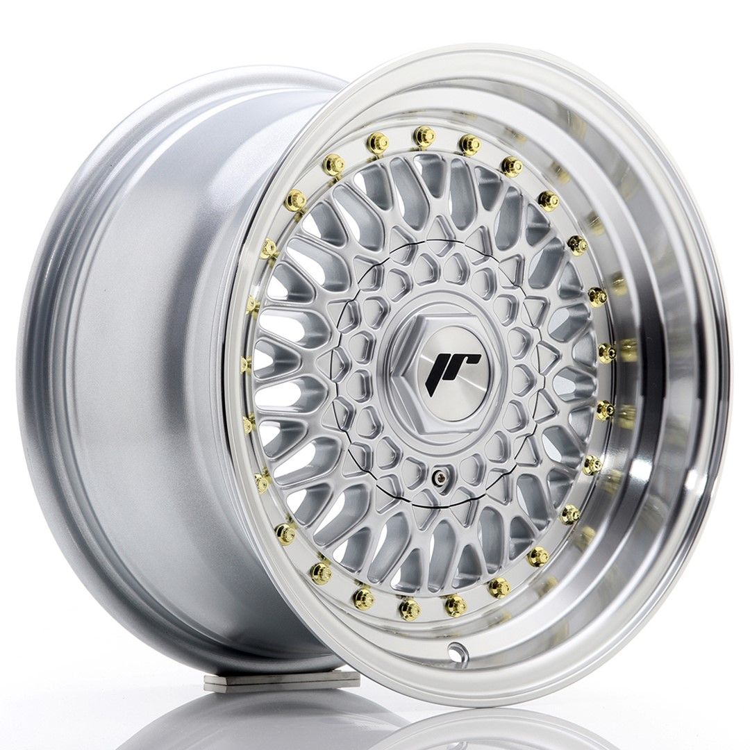 JR9 15x8 ET15 4x100, 4x114.3 zilveren bewerkte rand