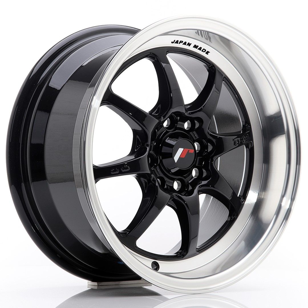 TFII 15x7.5 ET30 4x100, 4x114.3 glanzend zwarte bewerkte lip