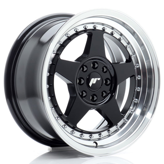 JR6 16x8 ET25 4x100, 4x108 glanzend zwarte bewerkte rand