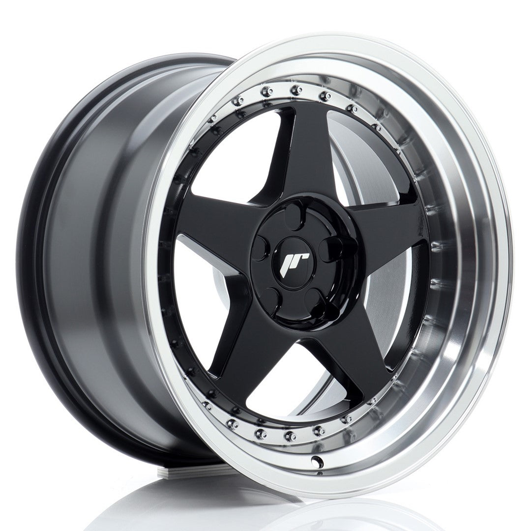 JR6 18x10.5 ET0-25 Custom PCD Glanzend Zwart Machined Lip
