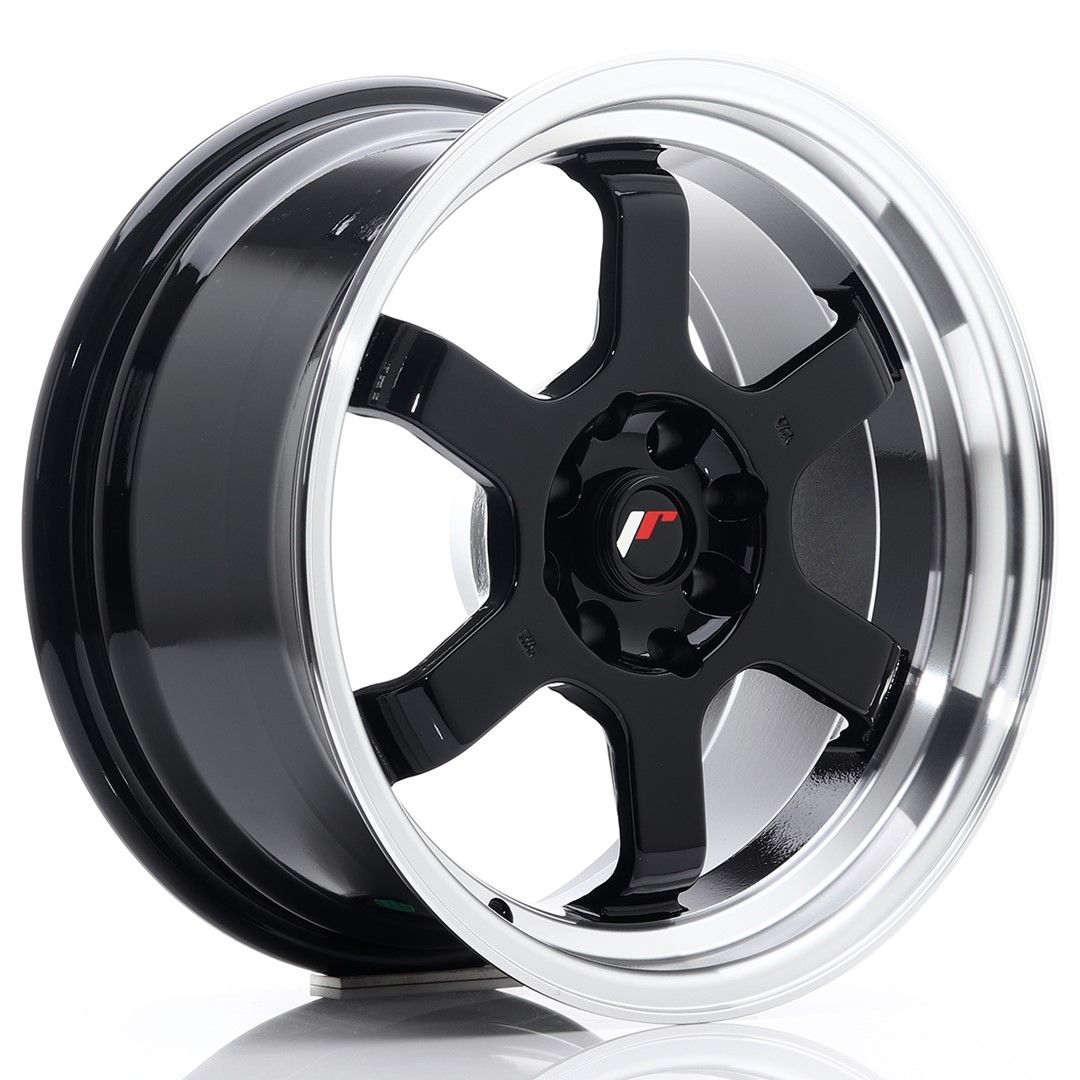 JR12 16x8 ET15 4x100, 4x114.3 gloss black machined lip