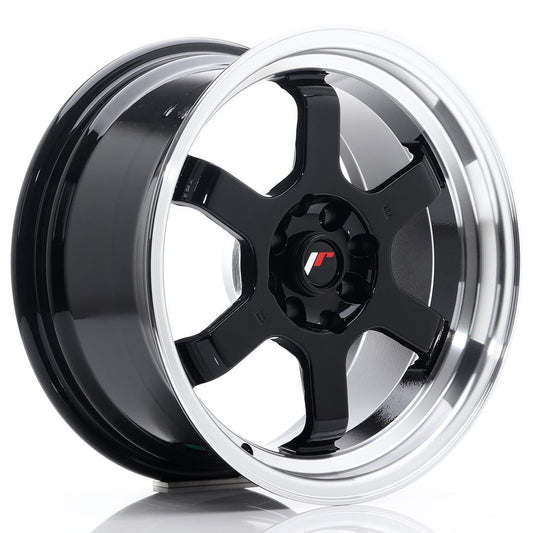 JR12 16x8 ET15 4x100, 4x114.3 lèvre usinée noire brillante
