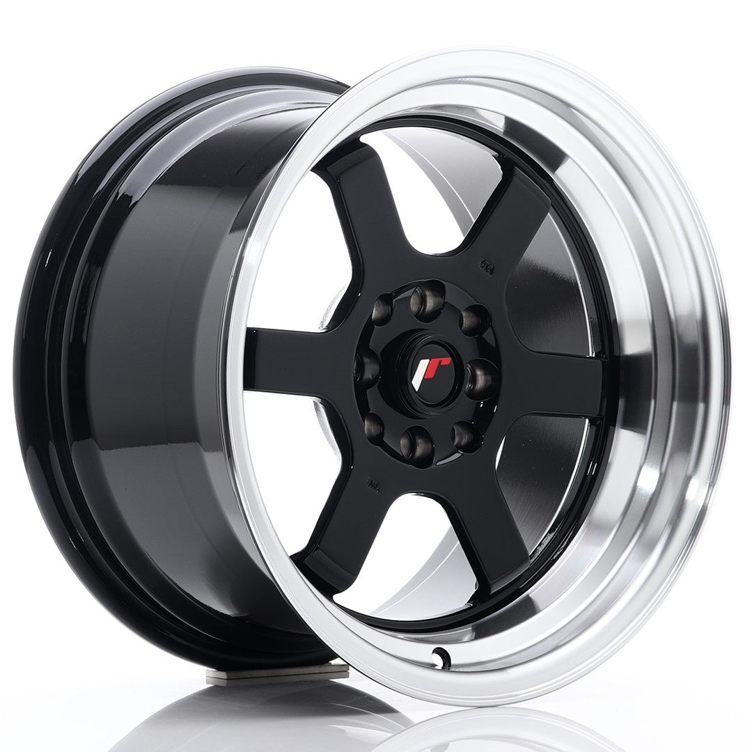 JR12 16x9 ET10 4x100, 4x114.3 gloss black machined lip