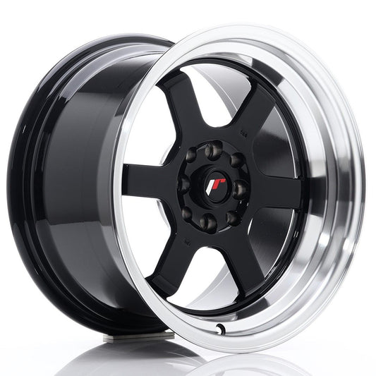 JR12 16x9 ET10 4x100, 4x114.3 lèvre usinée noire brillante