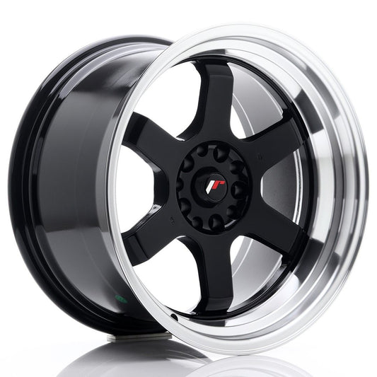 JR12 18x10 ET0 5x114.3, 5x120 lèvre usinée noire brillante