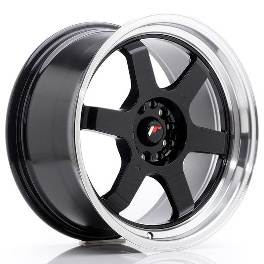 JR12 18x9 ET25 5x114.3, 5x120 lèvre usinée noire brillante