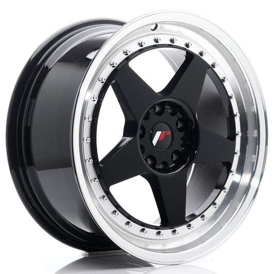 JR6 18x8,5 ET22 5x114,3, 5x120 lèvre usinée noire brillante