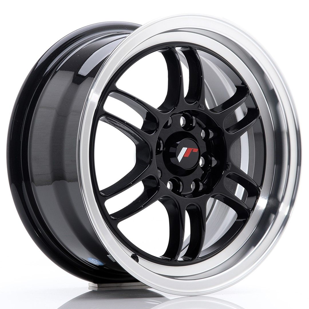 JR7 15x7 ET38 4x100, 4x114.3 lèvre usinée noire brillante