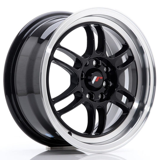 JR7 15x7 ET38 4x100, 4x114.3 lèvre usinée noire brillante