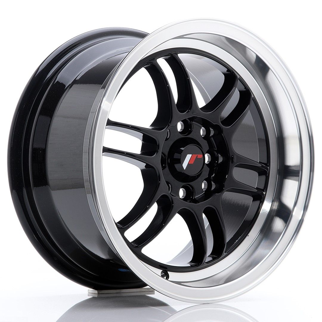 JR7 15x8 ET35 4x100, 4x114.3 lèvre usinée noire brillante