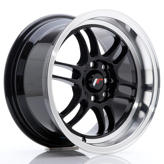 JR7 15x8 ET35 4x100, 4x114.3 lèvre usinée noire brillante