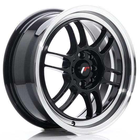 JR7 16x7 ET38 4x100, 4x114.3 lèvre usinée noire brillante