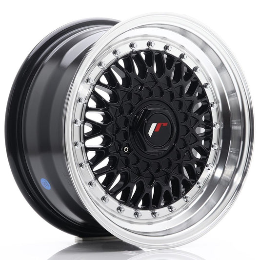 JR9 15x7 ET20 4x100, 4x108 lèvre usinée noire brillante
