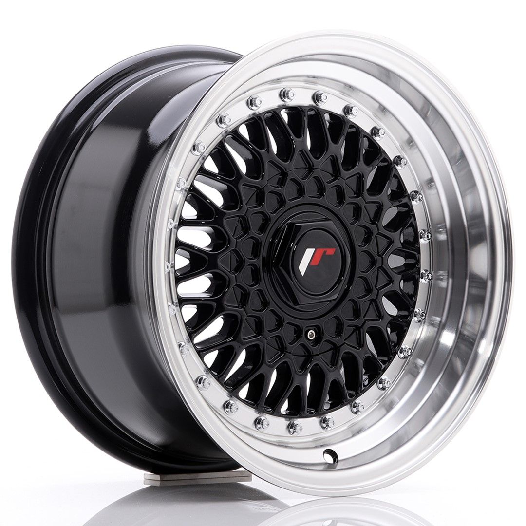 JR9 15x8 ET20 4x100, 4x108 lèvre usinée noire brillante