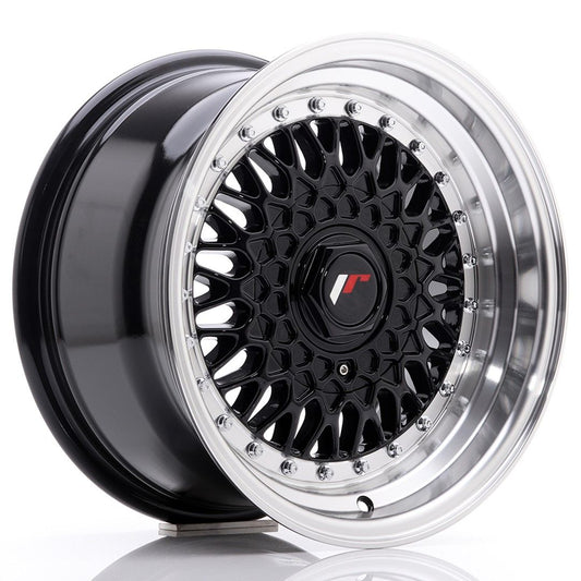 JR9 15x8 ET20 4x100, 4x108 lèvre usinée noire brillante