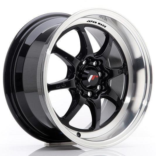 TFII 15x7.5 ET30 4x100, 4x114.3 glanzend zwarte bewerkte lip
